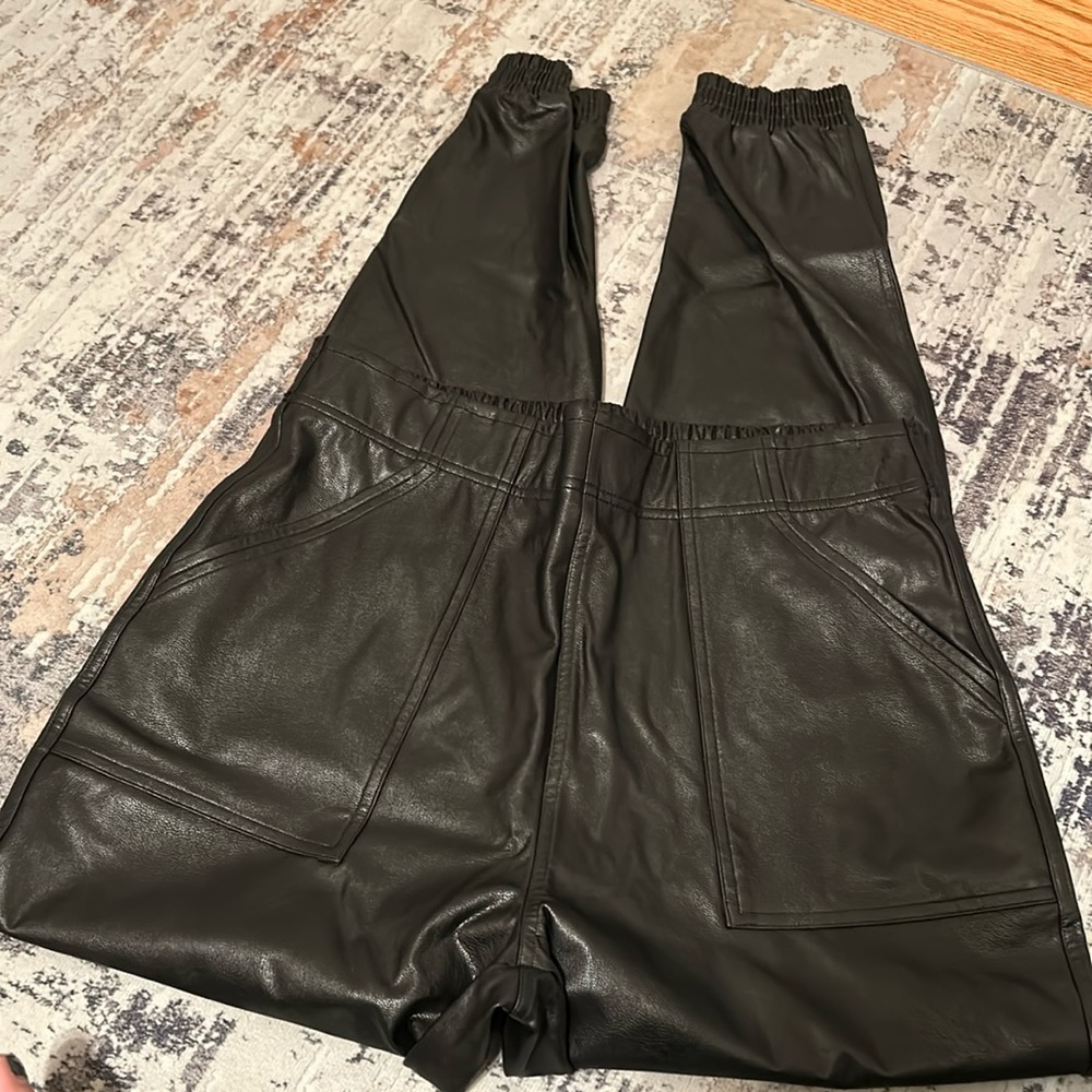 SPANX BLACK FAUX LEATHER JOGGERS